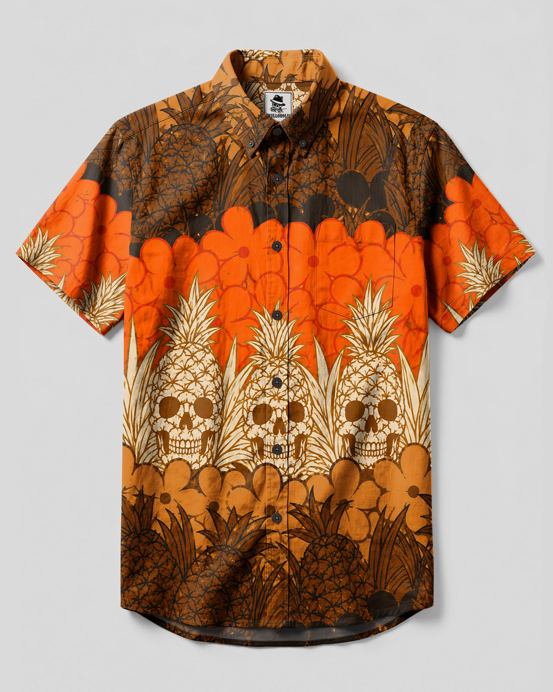TROPICAL PINEAPPLE SKULL BUTTON-DOWN COLLAR SHIRT  - TLHN1008264