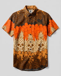 TROPICAL PINEAPPLE SKULL BUTTON-DOWN COLLAR SHIRT  - TLHN1008264