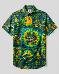 VIBRANT SKULL TROPICAL PATCHWORK BUTTON-DOWN COLLAR SHIRT - TLHN0708265