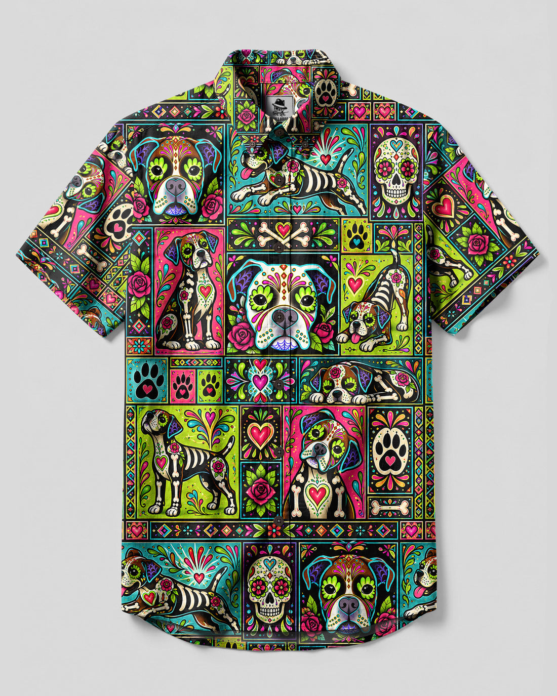 CALAVERA BOXER DOG PATCHWORK BUTTON-DOWN COLLAR SHIRT - TLHN2109261