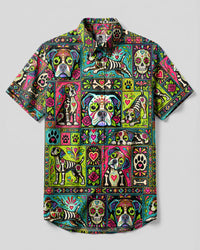 CALAVERA BOXER DOG PATCHWORK BUTTON-DOWN COLLAR SHIRT - TLHN2109261