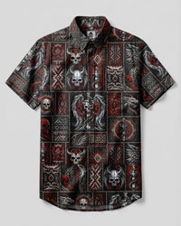 GOTHIC SKULL TRIBAL PATCHWORK BUTTON-DOWN COLLAR SHIRT - TLHN2908264