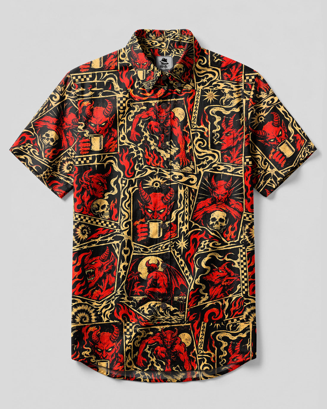 HELLFIRE DEVILS PATCHWORK BUTTON-DOWN COLLAR SHIRT - YHHN2309261