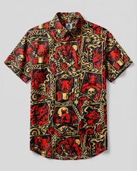 HELLFIRE DEVILS PATCHWORK BUTTON-DOWN COLLAR SHIRT - YHHN2309261