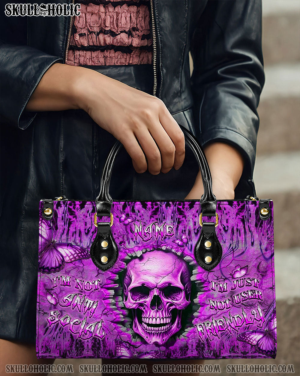 I'M NOT ANTI-SOCIAL MAD REAPER SKULL LEATHER HANDBAG - YHLT2905241