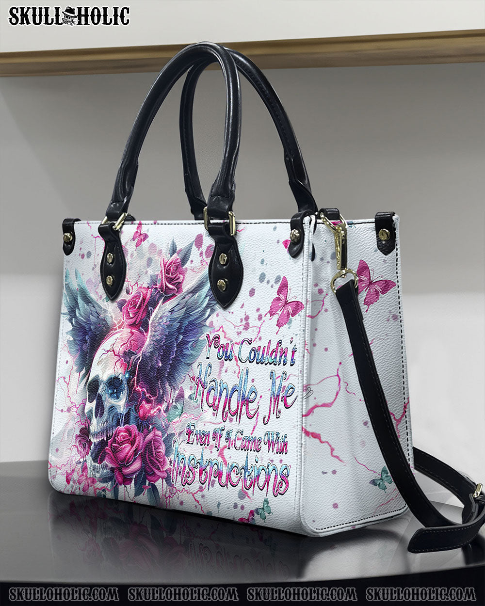 YOU COULDN'T HANDLE ME SKULL WINGS LEATHER HANDBAG - YHHN2510244