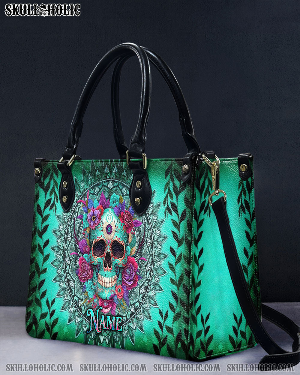 SKULL FLOWERS MANDALA LEATHER HANDBAG - YHKD0506242