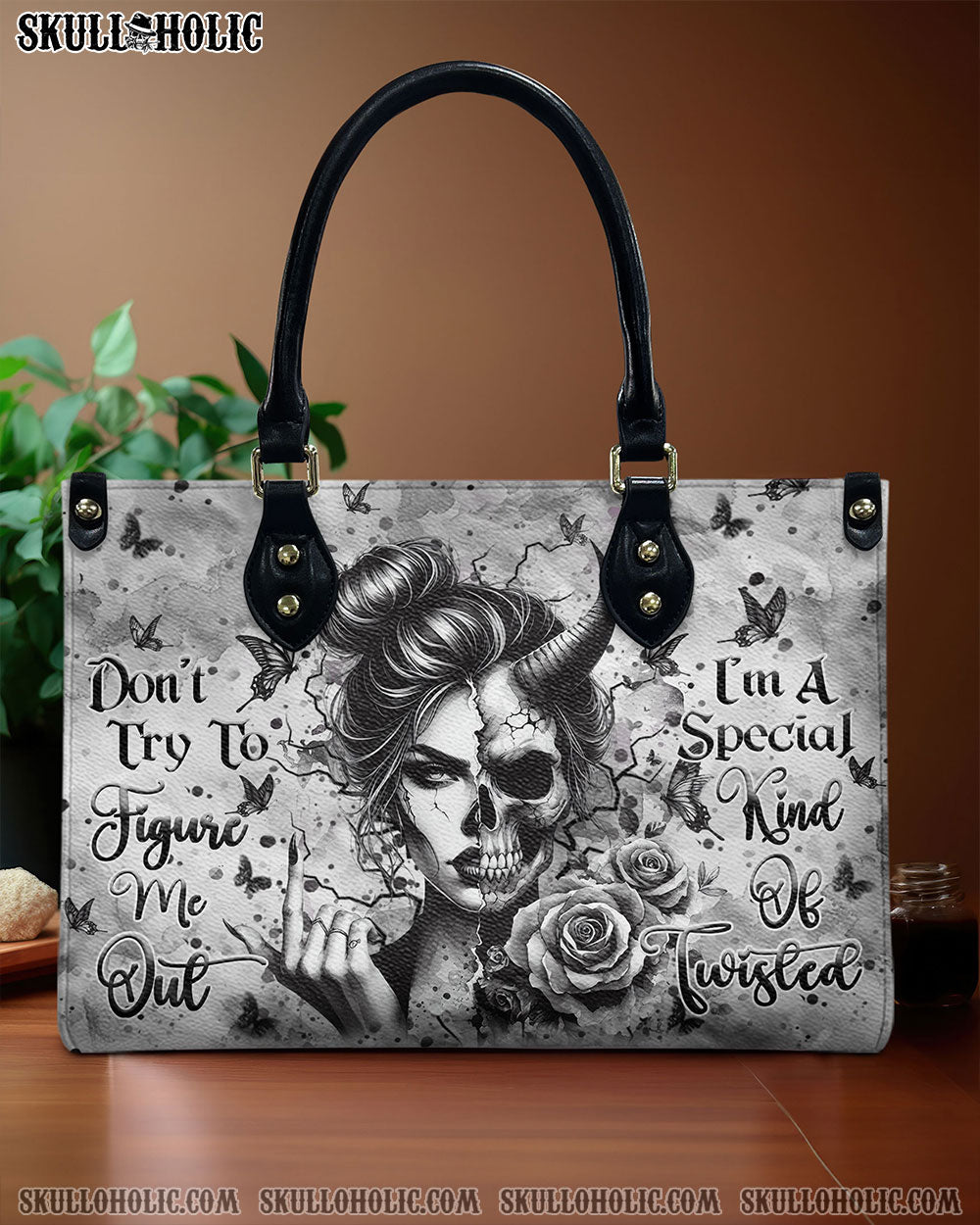 DON'T TRY TO FIGURE ME OUT SKULL LADY LEATHER HANDBAG - YHHN0411244