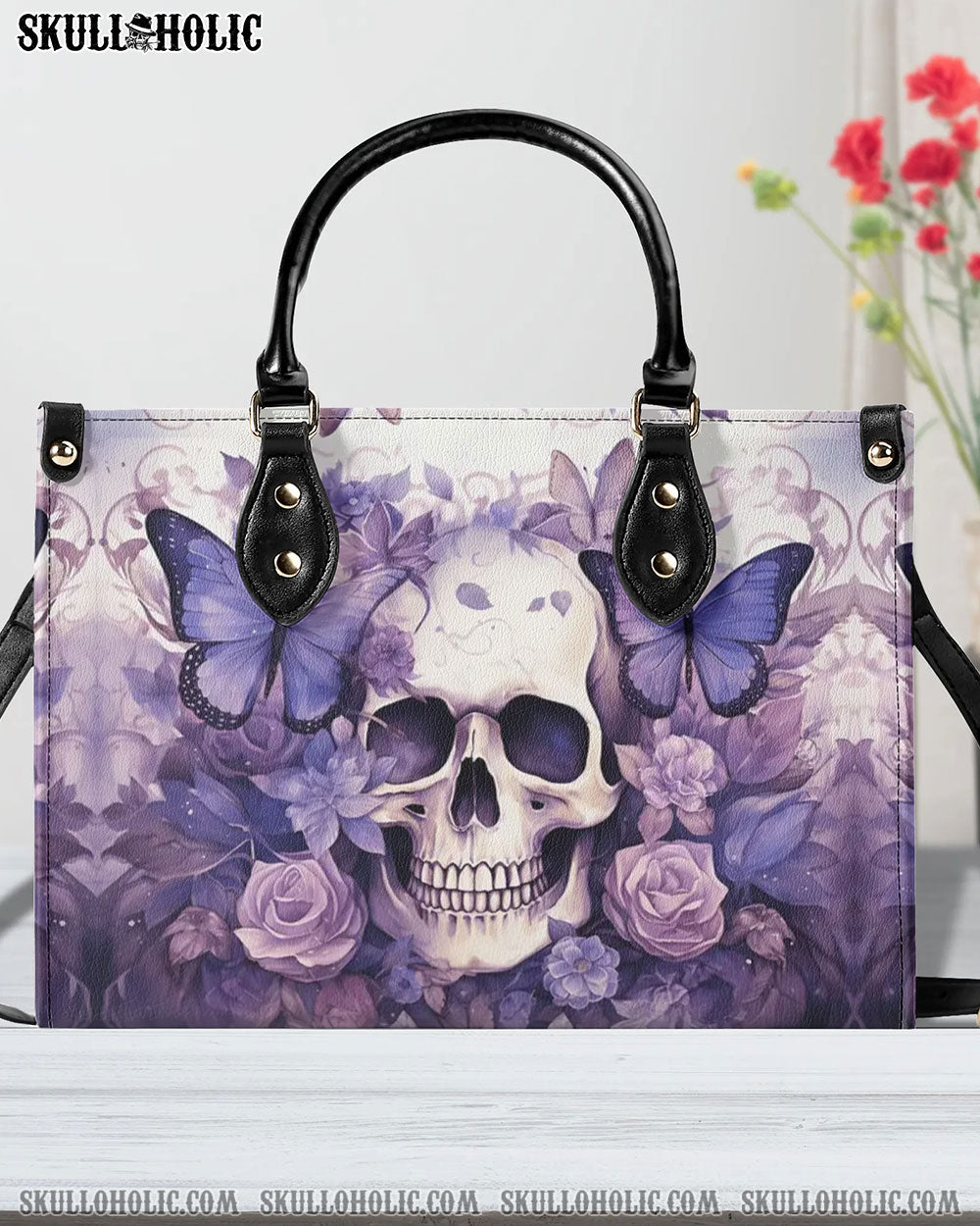 SKULL FLORAL LEATHER HANDBAG - YHDU1007241