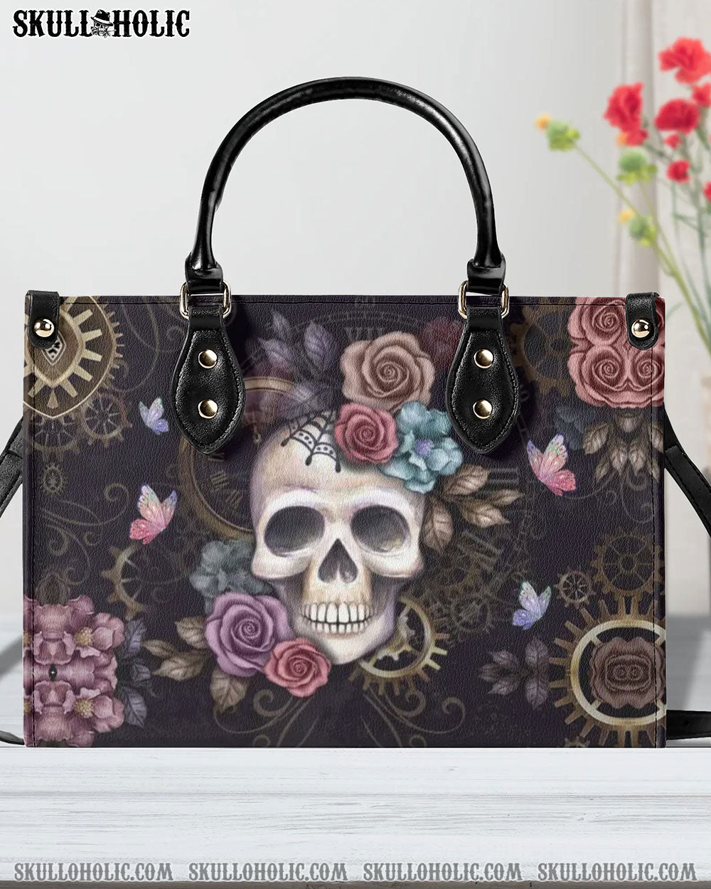 SKULL FLOWER LEATHER HANDBAG - YHDU1308242