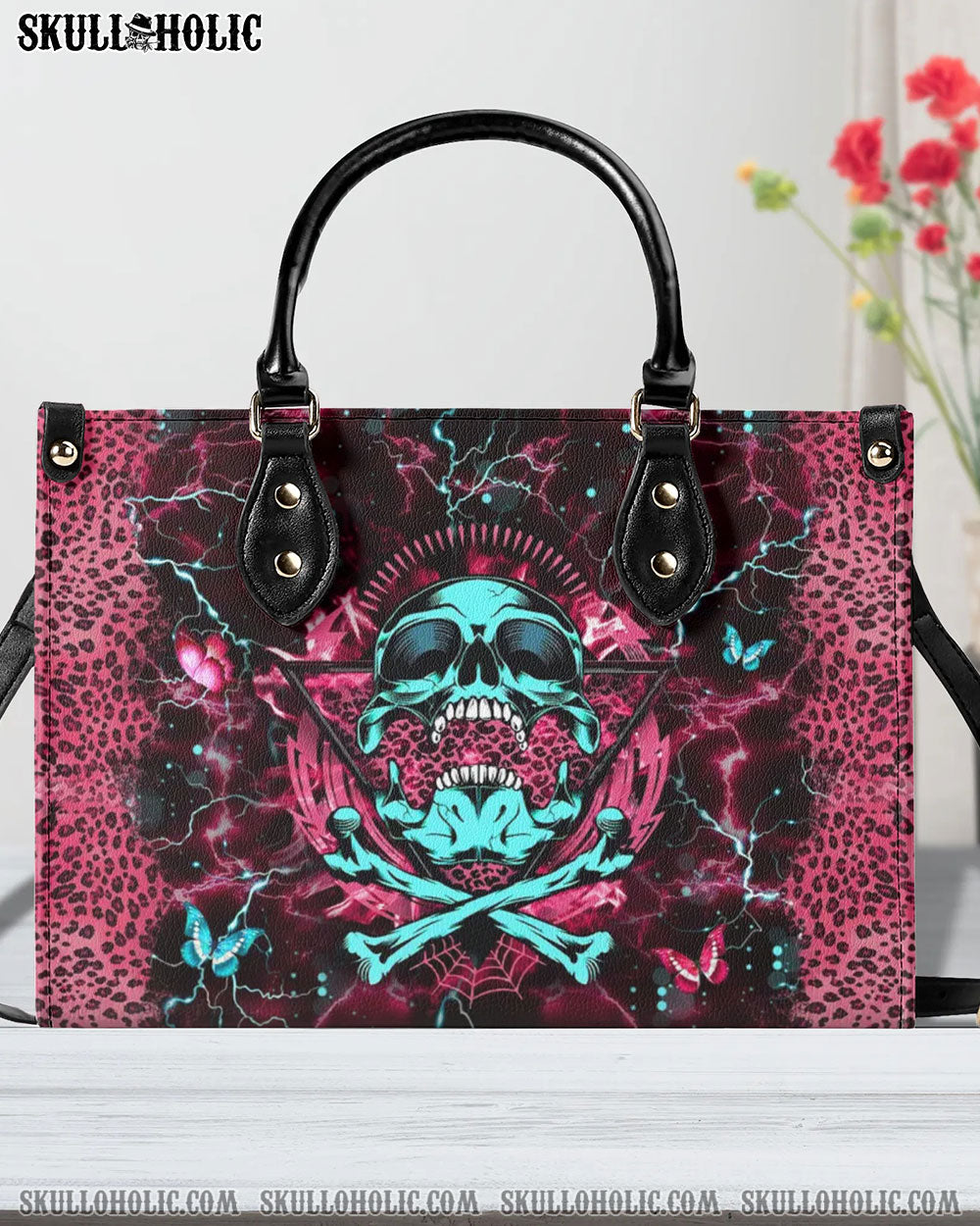 SKULL BONES LEOPARD LEATHER HANDBAG - YHHG2607241