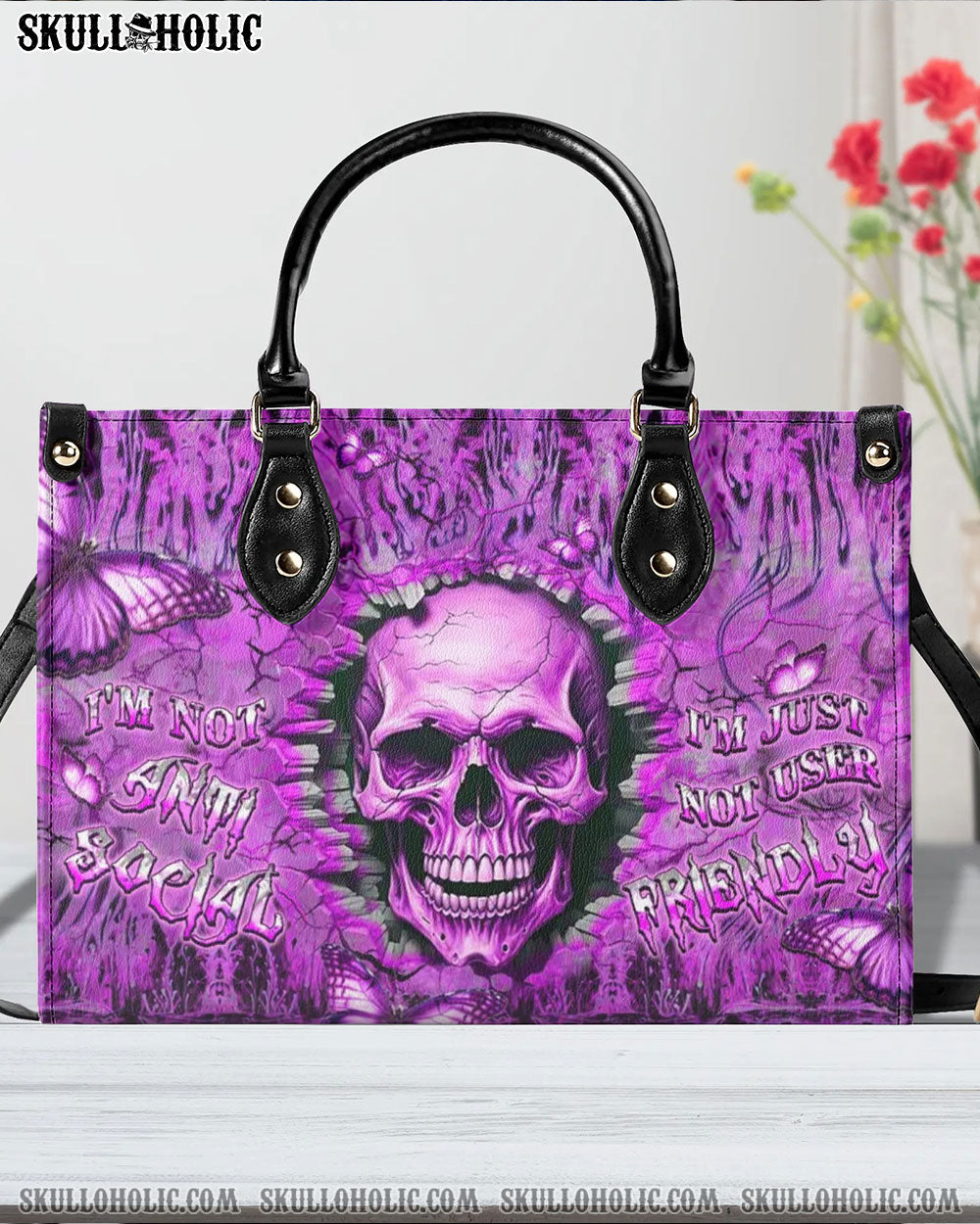 I'M NOT ANTI-SOCIAL MAD REAPER SKULL LEATHER HANDBAG - YHLT2905241