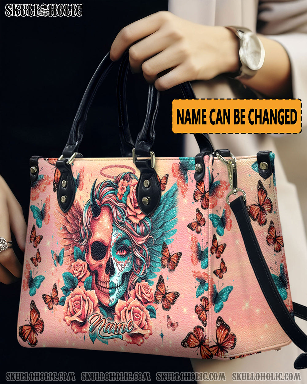 SKULL LADY EVIL AND ANGEL LEATHER HANDBAG - YHLN0509244