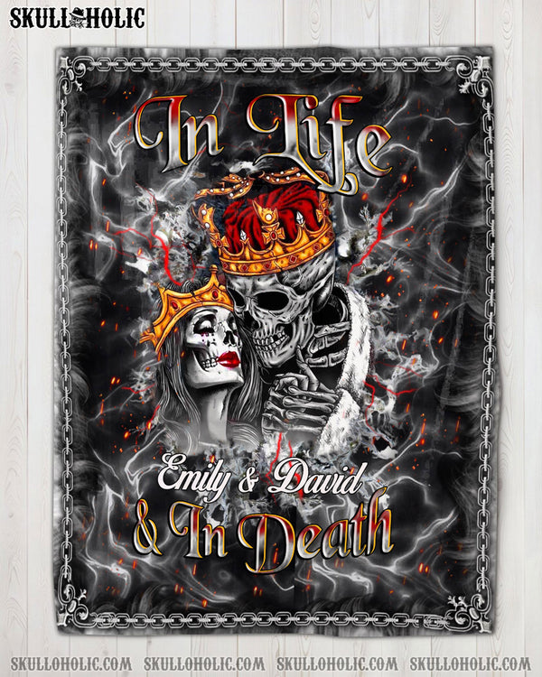 PERSONALIZED IN LIFE AND IN DEATH COUPLE SKULL FLEECE BLANKET - YHHN1102254