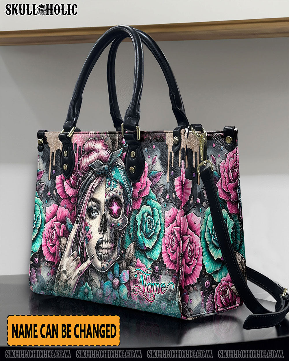 SKULL LADY ROSE LEATHER HANDBAG - YHLN1406242