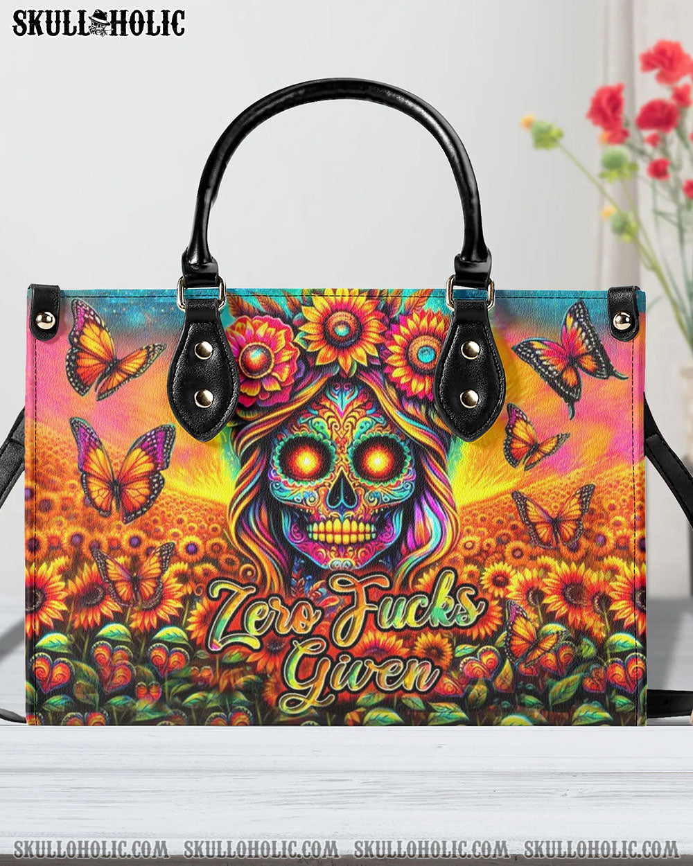 ZERO F GIVEN SKULL SUNFLOWER LEATHER HANDBAG - YHHN3005243