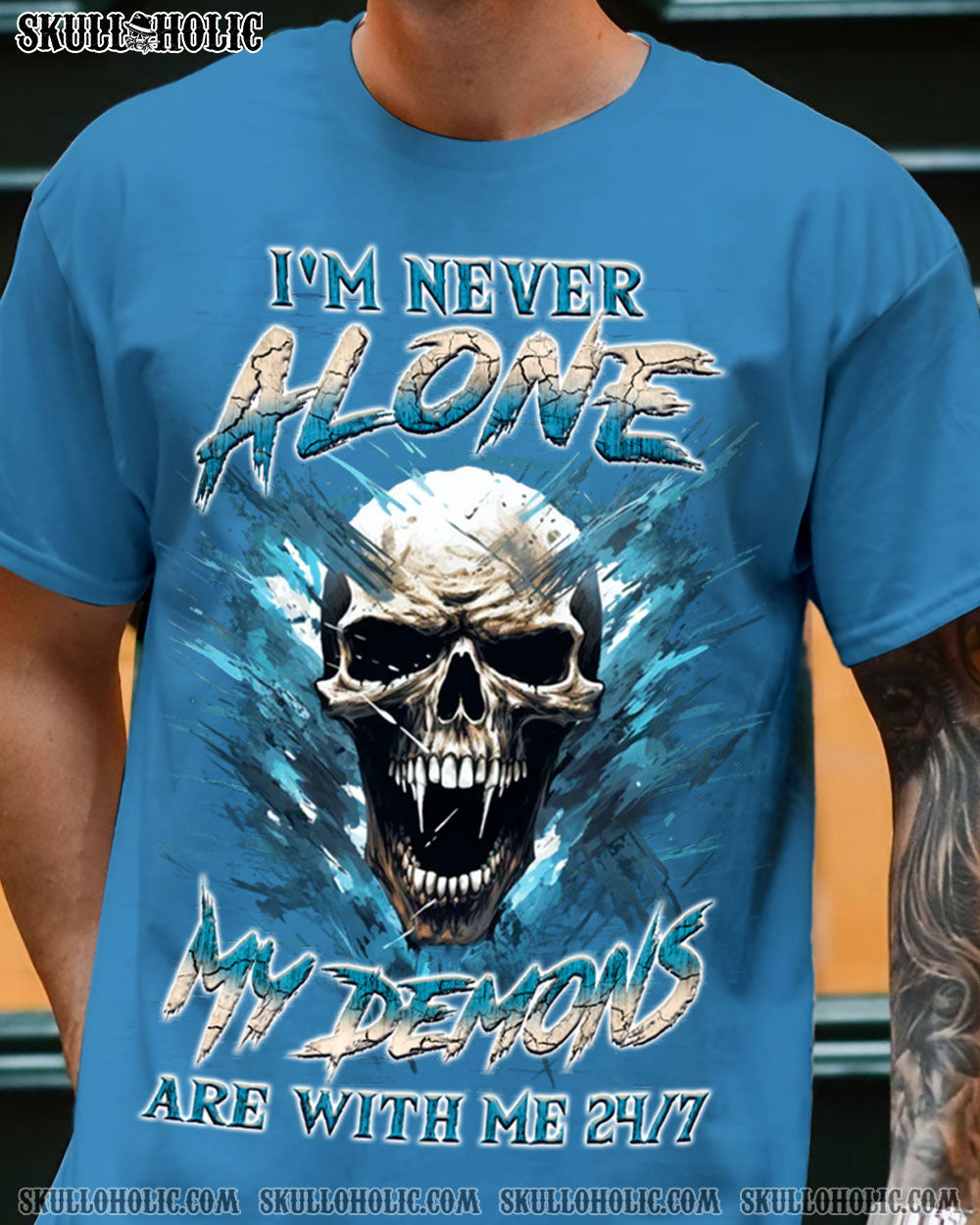 I'M NEVER ALONE SKULL DEMON COTTON SHIRT - YHLN0507244