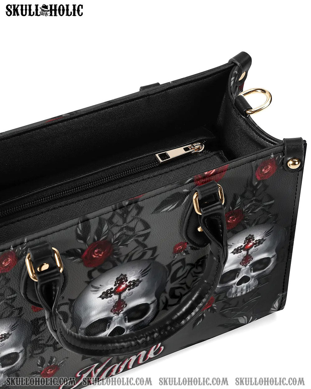 DARK SKULL ROSE LEATHER HANDBAG - YHLN0407244