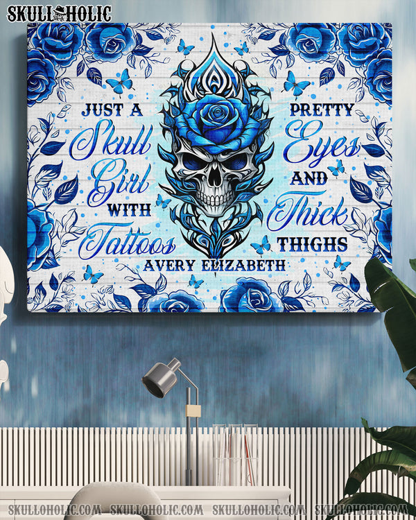 PERSONALIZED JUST A SKULL GIRL BLUE ROSE CANVAS  - TLNO2201251