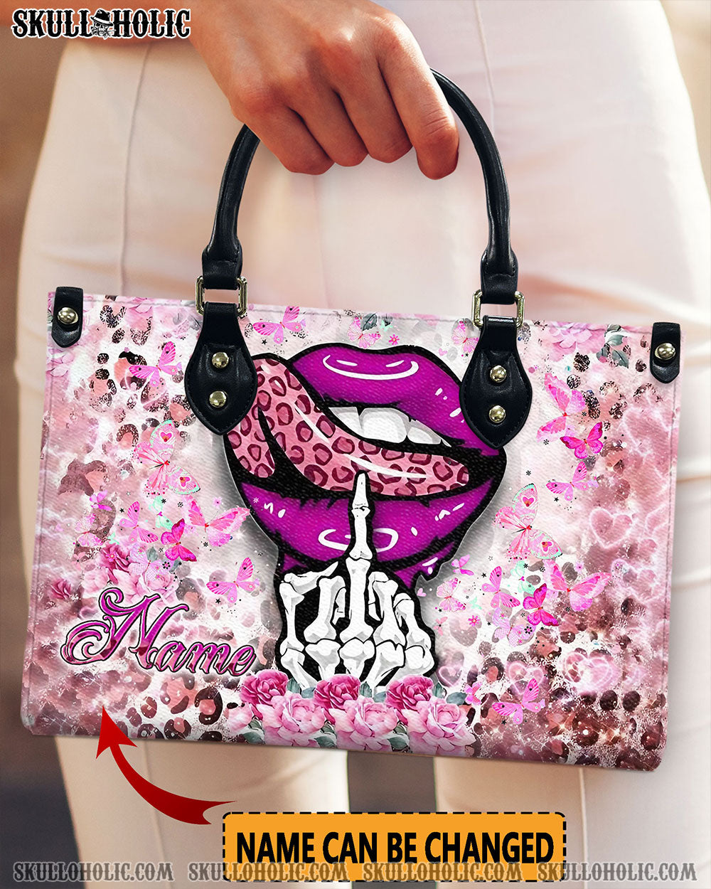 LEOPARD LIPS SKULL LEATHER HANDBAG - YHLN2701244