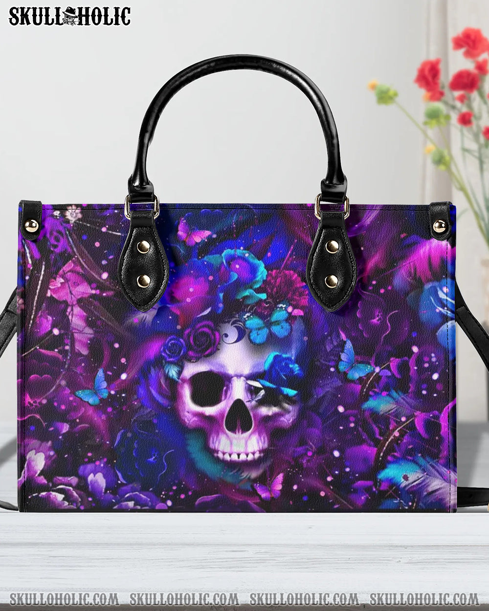 GLOWING SKULL FLOWER LEATHER HANDBAG - YHLT0208243