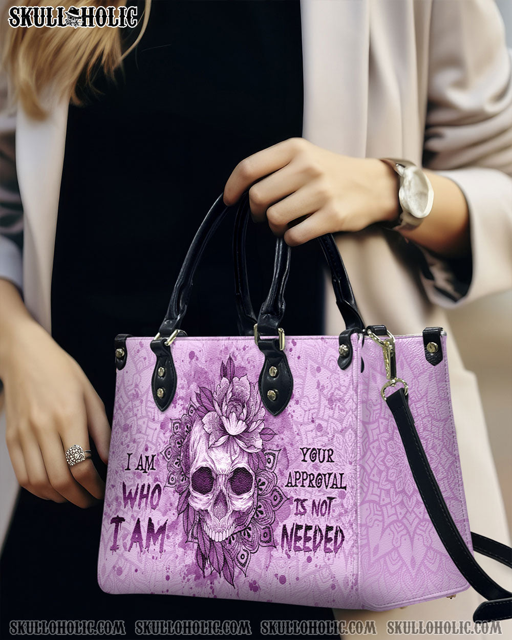 I AM WHO I AM SKULL LEATHER HANDBAG - YHHG1408244