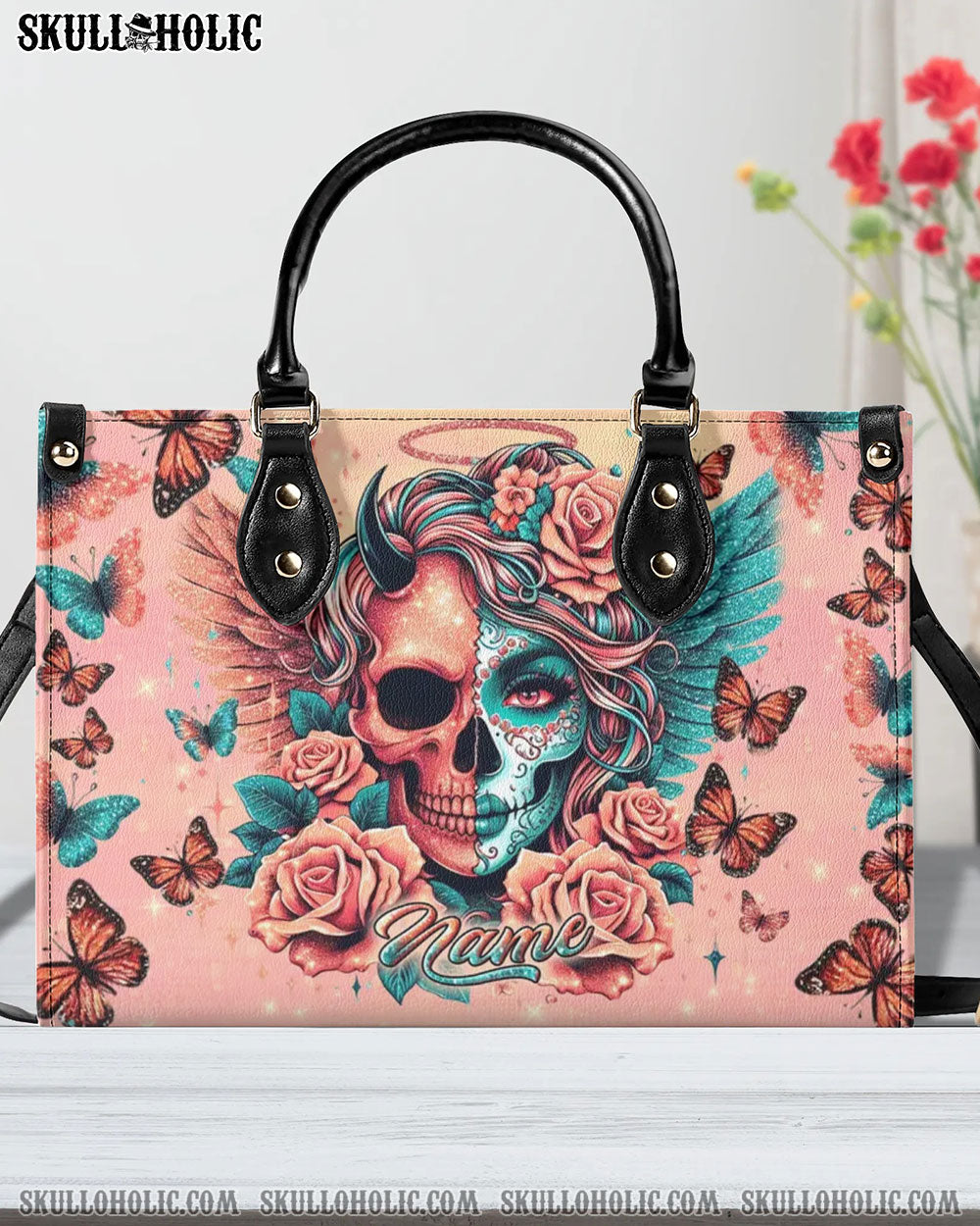 SKULL LADY EVIL AND ANGEL LEATHER HANDBAG - YHLN0509244