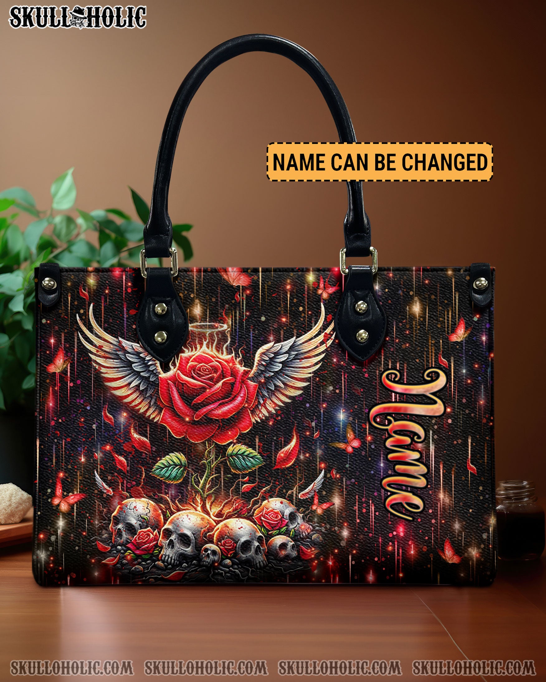 SKULL ROSE WINGS LEATHER HANDBAG - YHHN0611245