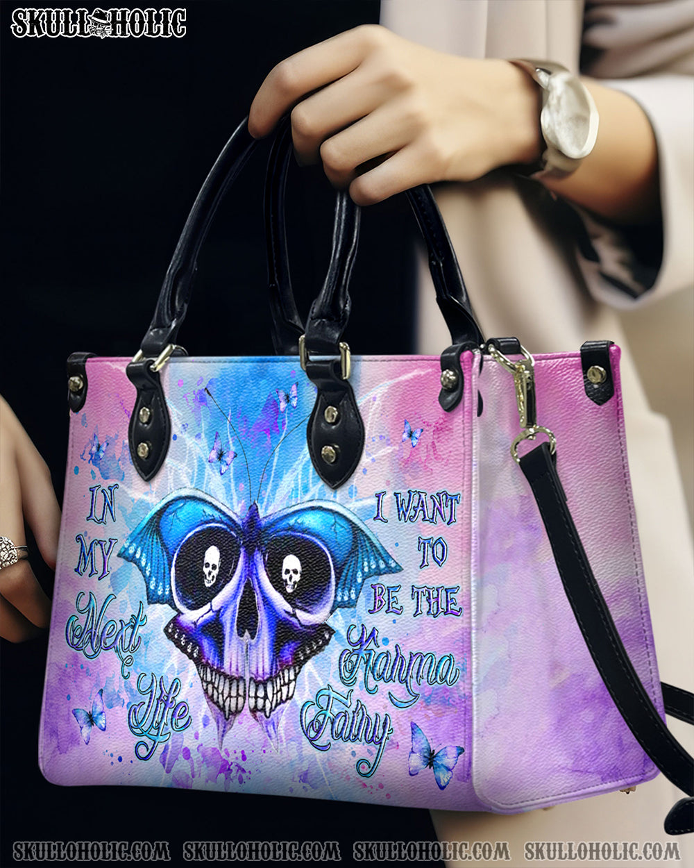 KARMA FAIRY SKULL BUTTERFLY LEATHER HANDBAG - YHLN1709245