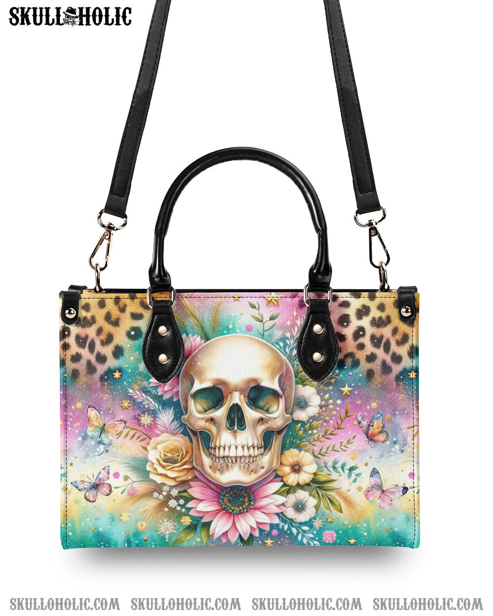 SKULL FLOWERS LEATHER HANDBAG - YHDU2606244