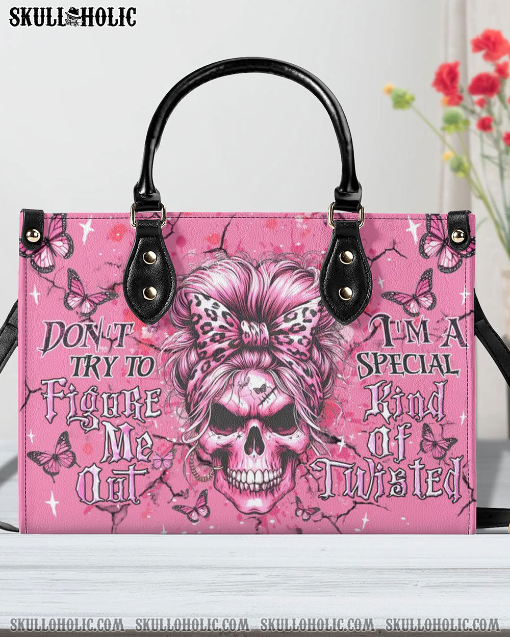 DON'T TRY TO FIGURE ME OUT SKULL LEATHER HANDBAG - YHDU0306245