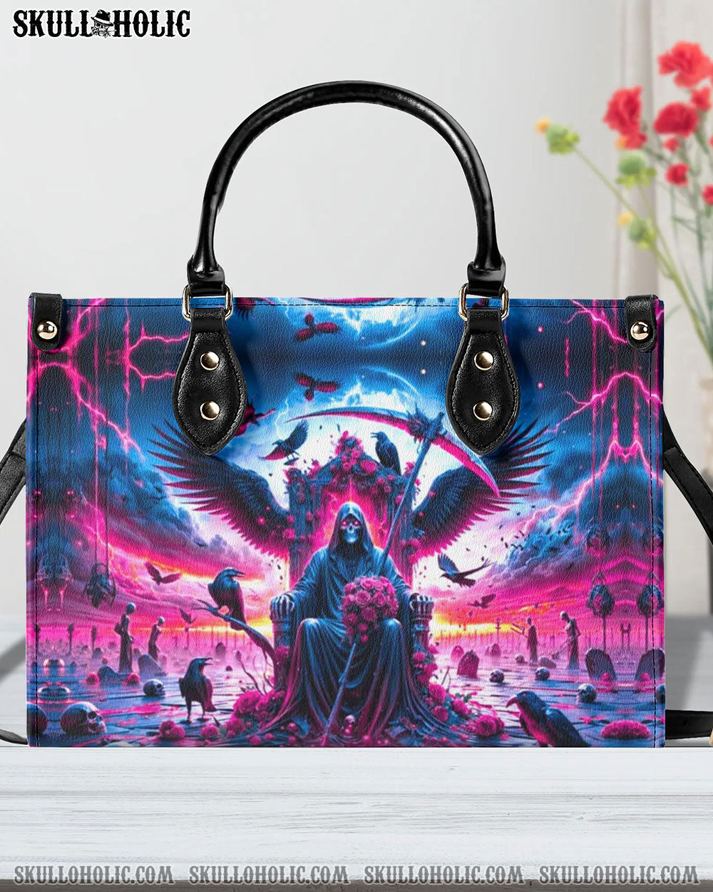 SKULL REAPER IN HELL LEATHER HANDBAG - YHDU2808244