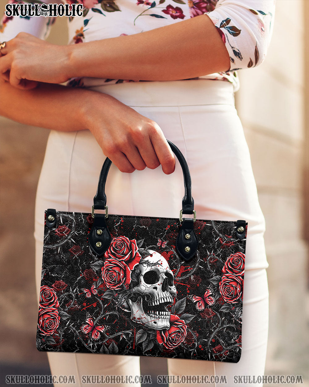 SKULL ROSES LEATHER HANDBAG - YHHG1811244