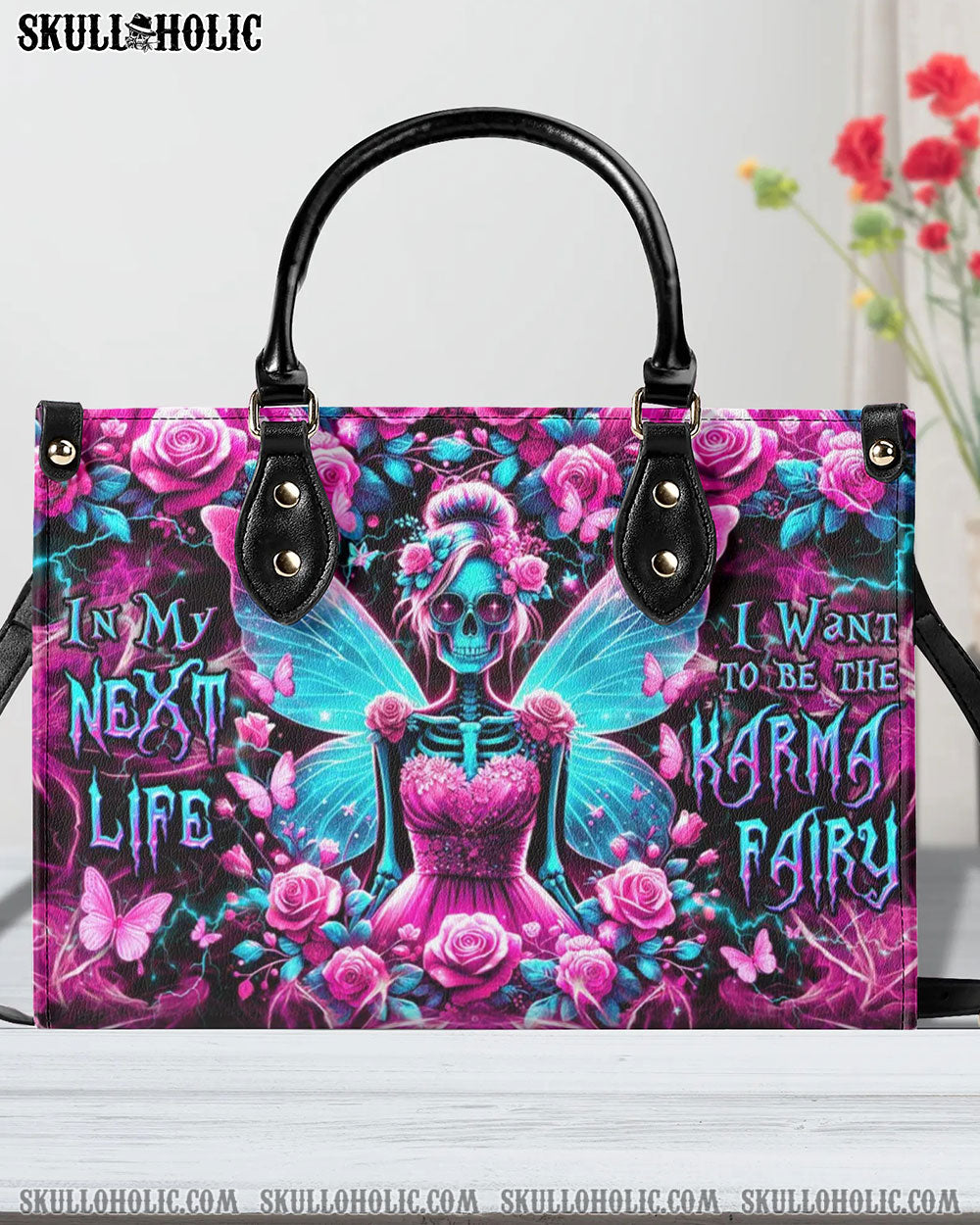 KARMA FAIRY SKELETON ROSE LEATHER HANDBAG - YHDU0506244