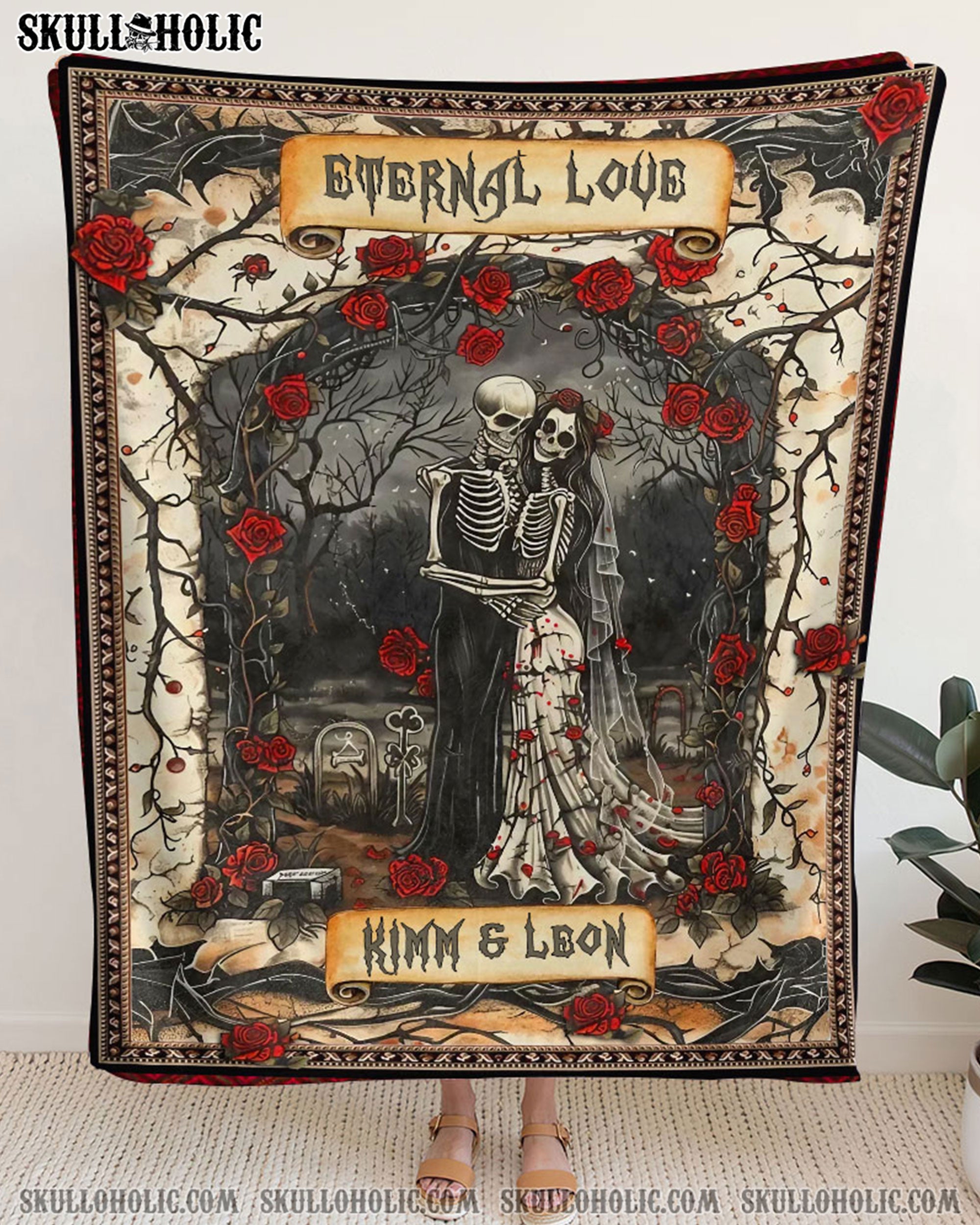 PERSONALIZED ETERNAL LOVE SKELETON COUPLE FLEECE BLANKET - YHLT0702254