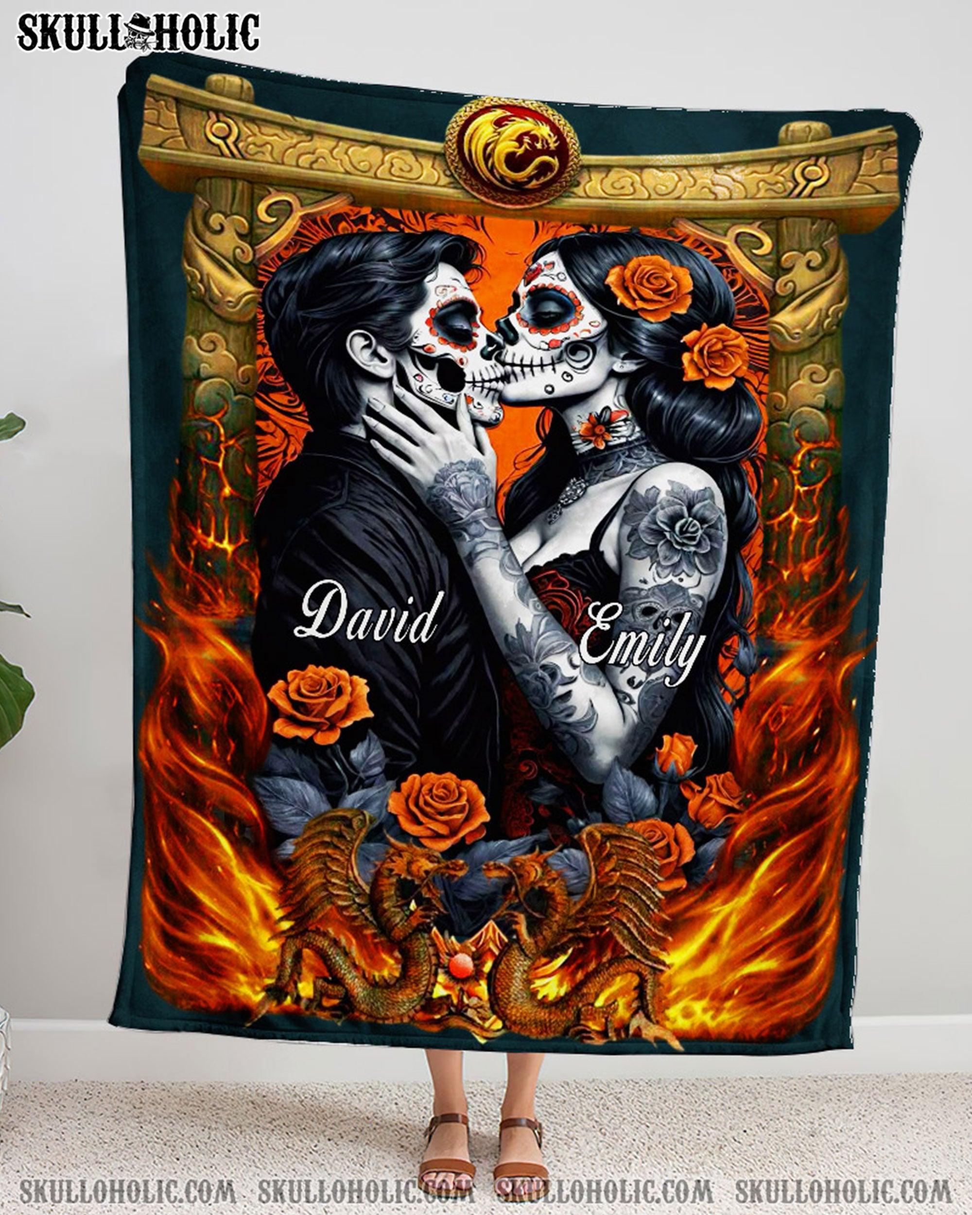 PERSONALIZED SKULL COUPLE FLEECE BLANKET - YHHN1202254