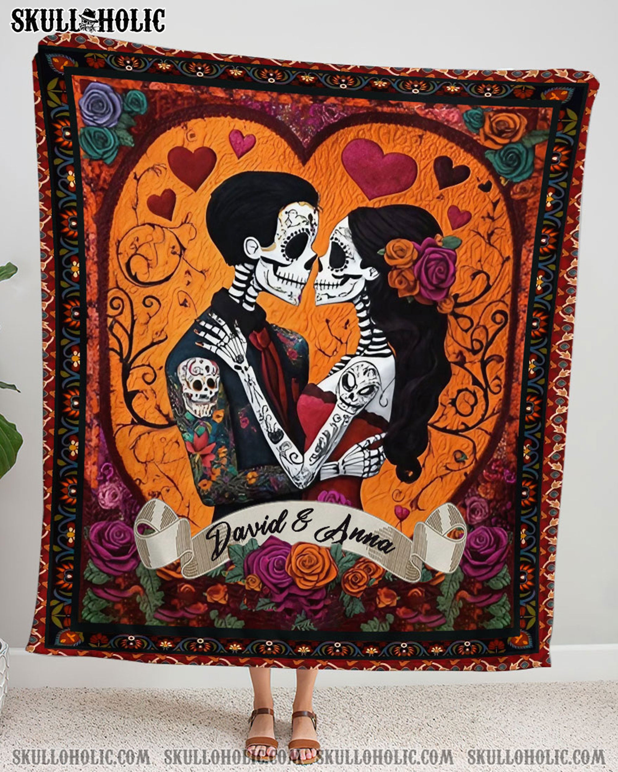 PERSONALIZED SKULL COUPLE FLEECE BLANKET - YHLT1002254