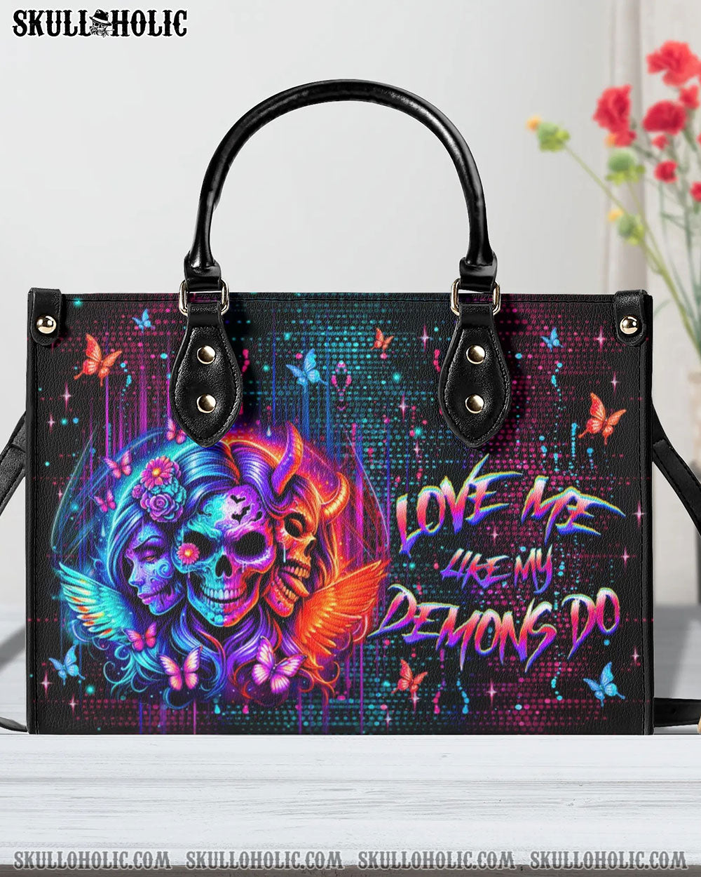 LOVE ME LIKE MY DEMONS DO SKULL LEATHER HANDBAG - YHHG2708244