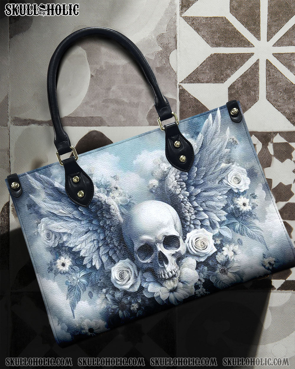 SKULL WITH WINGS AND ROSES LEATHER HANDBAG - YHHN2309244