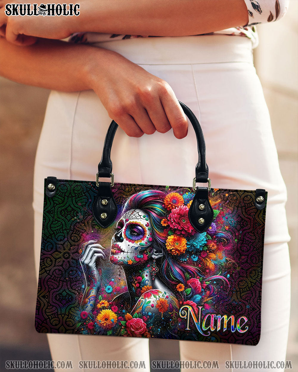 SUGAR SKULL FLOWER ART LEATHER HANDBAG - TLNO0211244