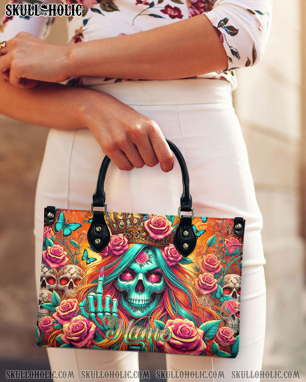 QUEEN SKULL LADY LEATHER HANDBAG - TLNZ2207242