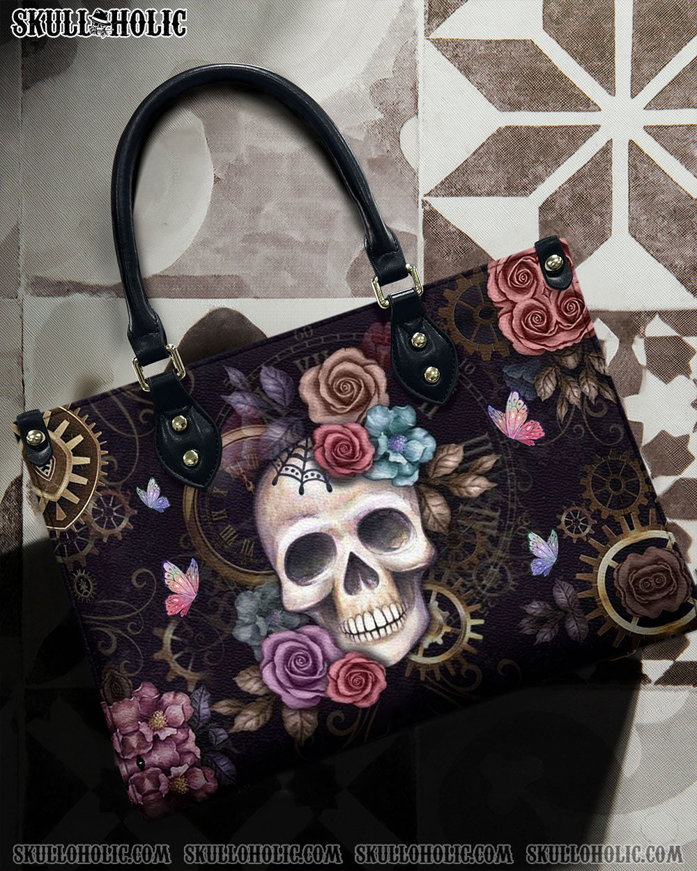 SKULL FLOWER LEATHER HANDBAG - YHDU1308242