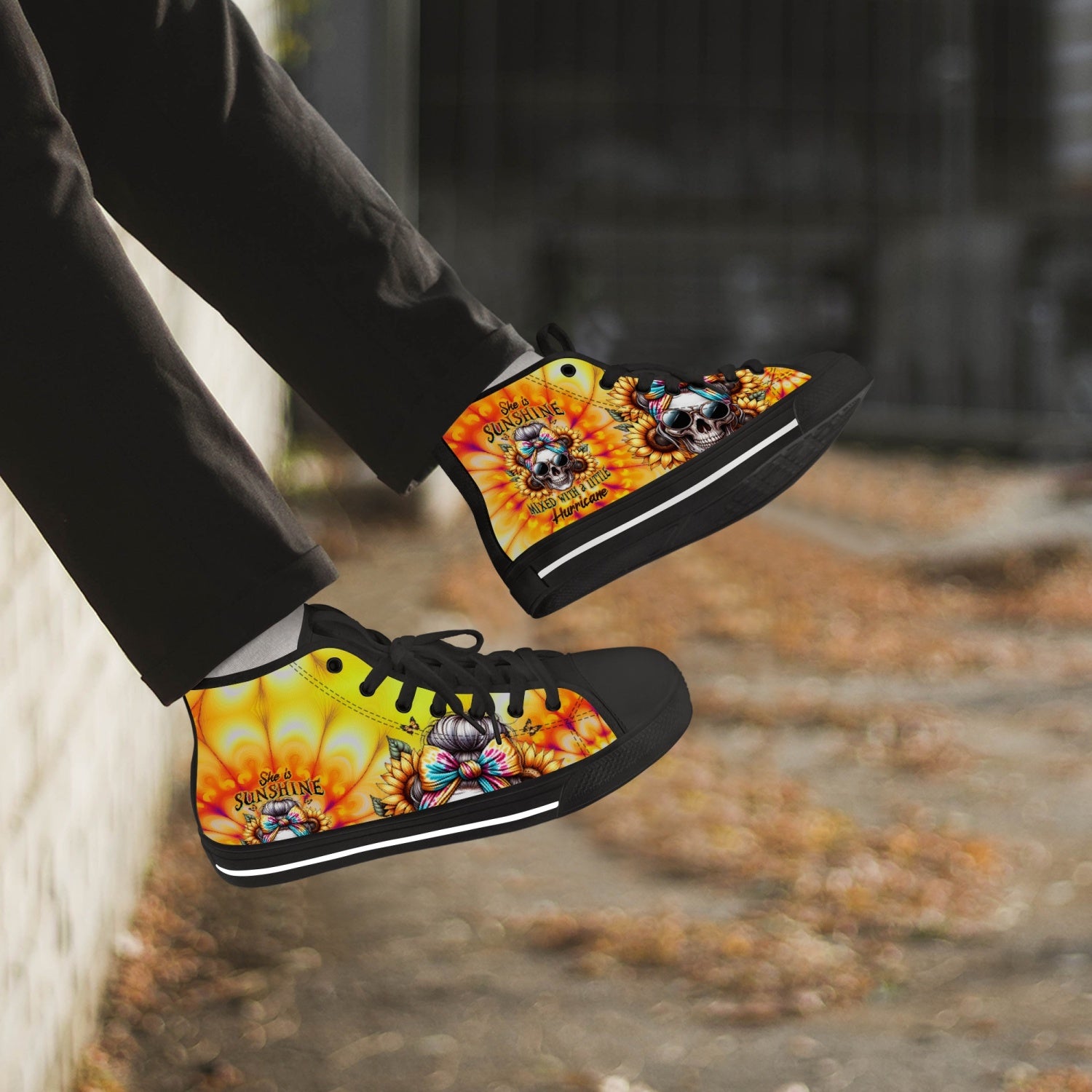 SHE IS SUNSHINE SKULL TIE DYE HIGH TOP CANVAS SHOES - TLTW0711239