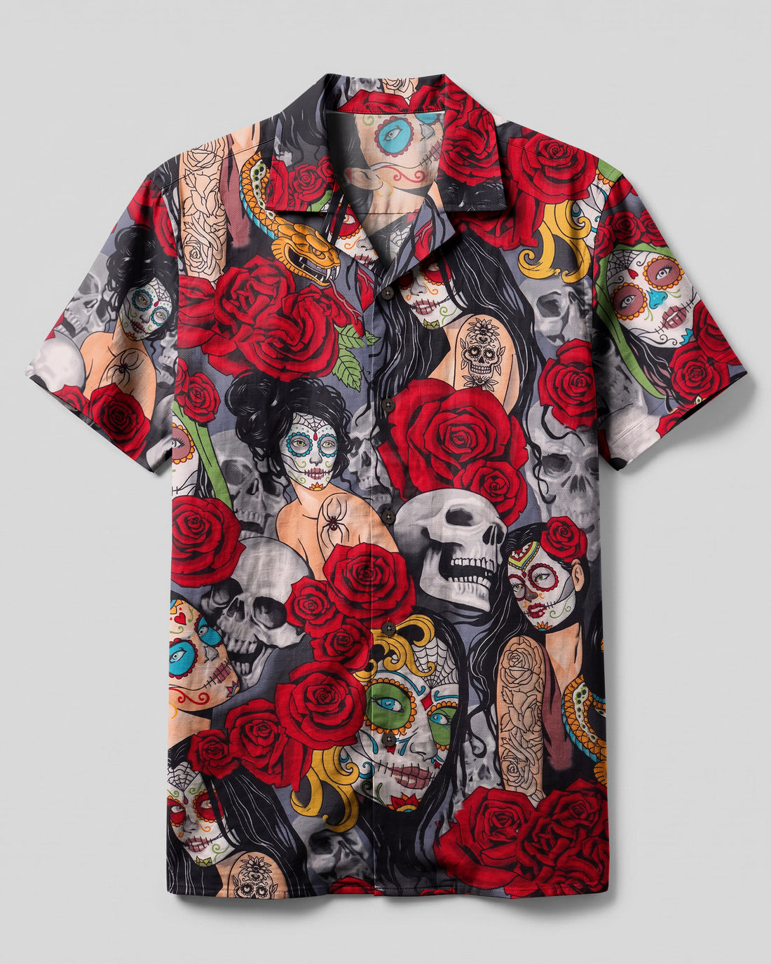 SUGAR SKULL LADY  CAMP SHIRT - TLHN0708264