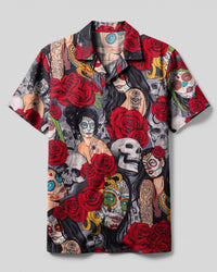 SUGAR SKULL LADY  CAMP SHIRT - TLHN0708264