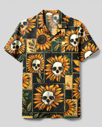 SKULL SUNFLOWER PATCHWORK CAMP SHIRT  - TLHN0608262