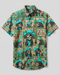 COWGIRL SKULL PATCHWORK BUTTON-DOWN COLLAR SHIRT  - TLHN0709261