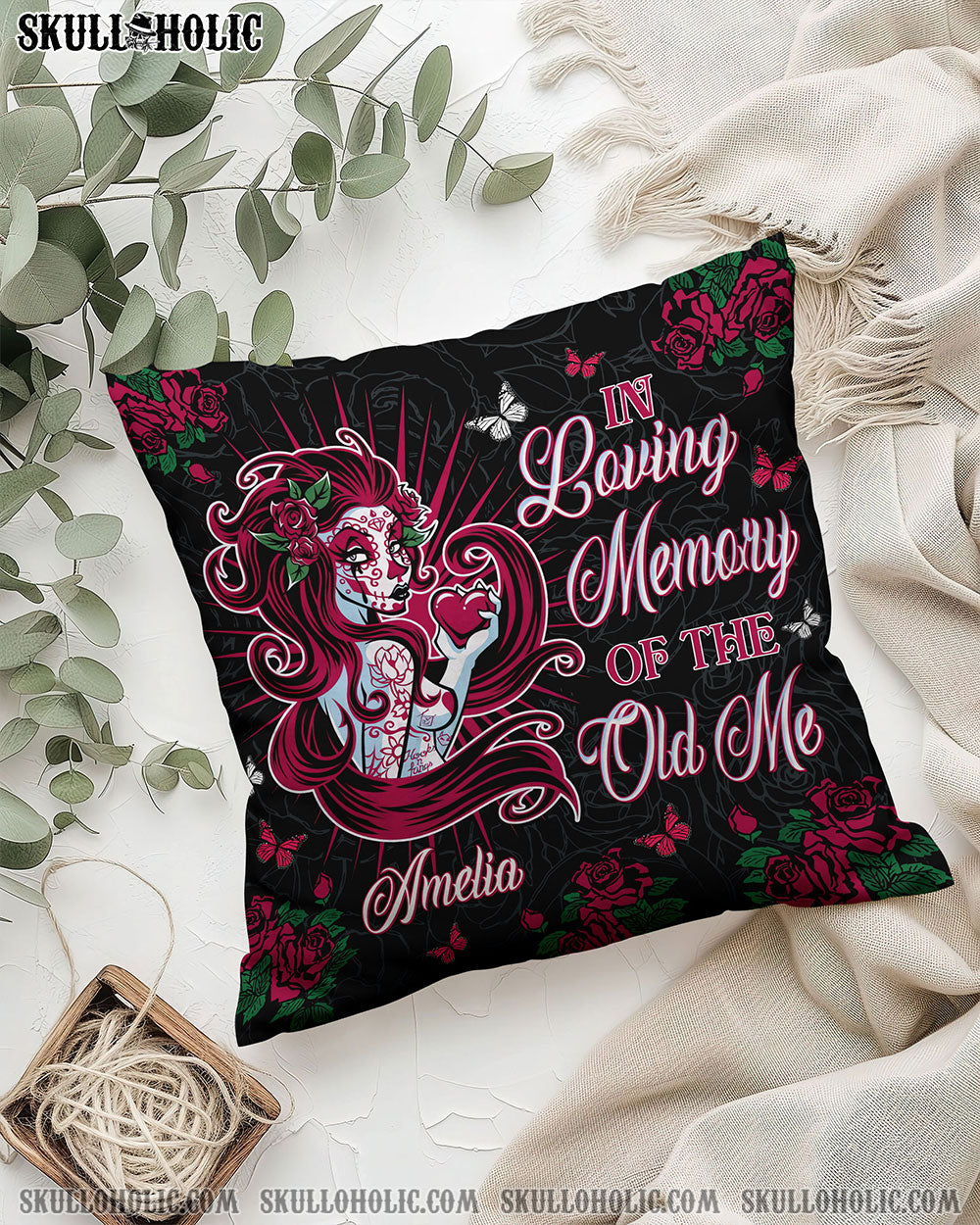 PERSONALIZED IN LOVING MEMORY OF THE OLD ME SKULL LADY PILLOW - TLTW1001254