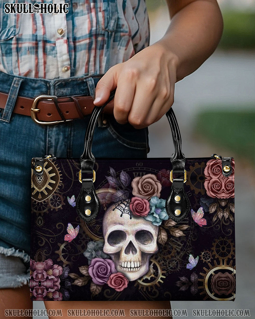 SKULL FLOWER LEATHER HANDBAG - YHDU1308242