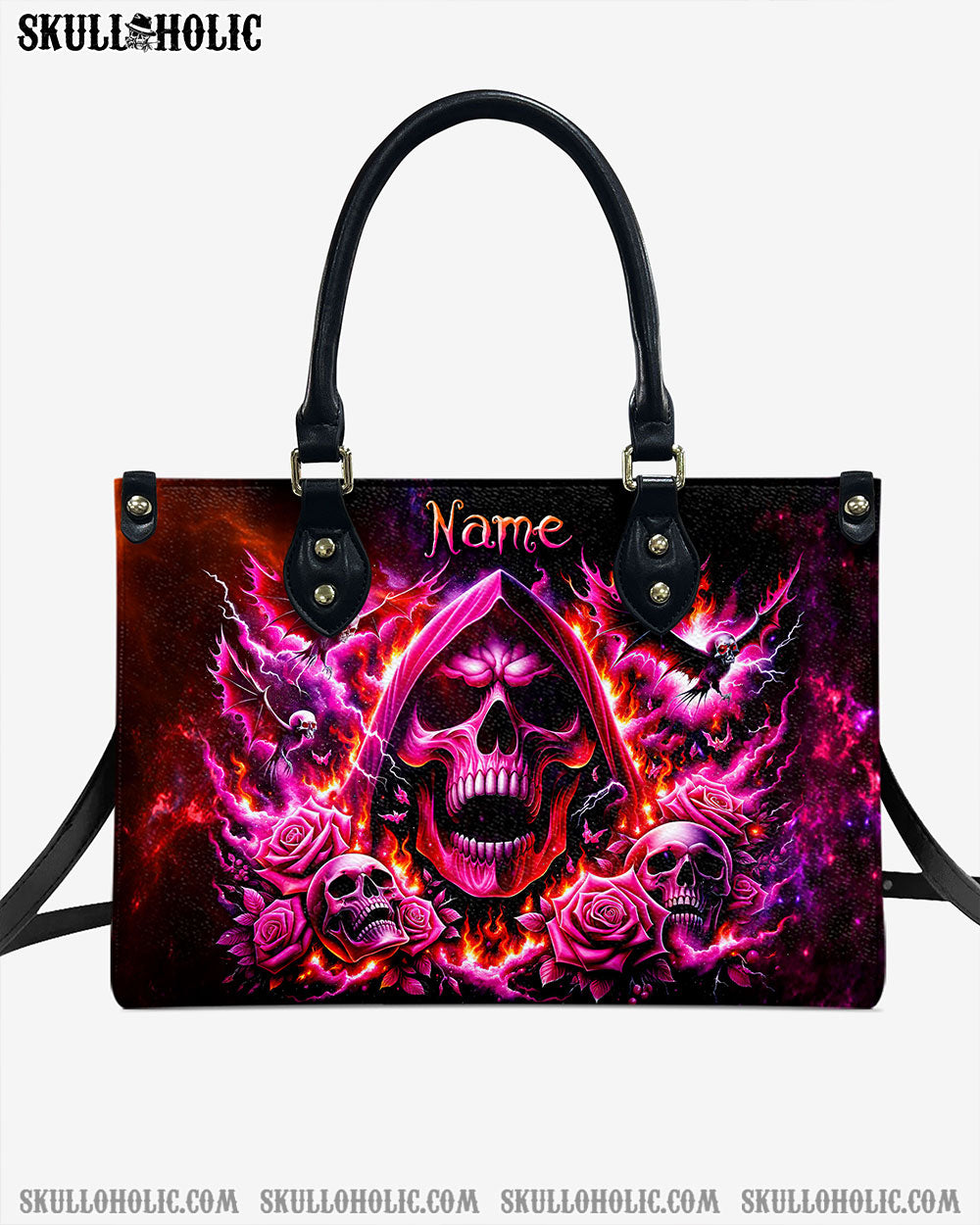 REAPER SKULL ROSE STORM LEATHER HANDBAG - TLTW1006241